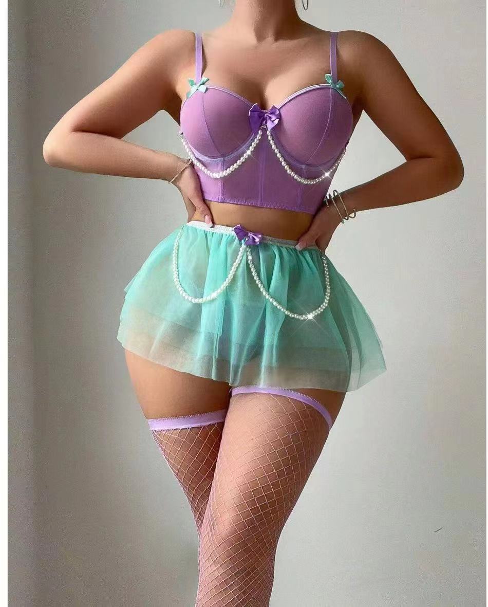 Pearl Whisper – Gauze Skirt & Lingerie Set [f420]