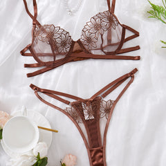 Delicate Whisper – Embroidered Mesh Bra & Cotton Thong Set [XH826]