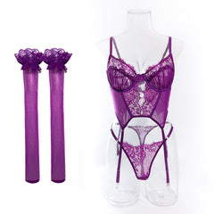 Rose Line – Lace Patch Camisole Set with Stockings [R1082]