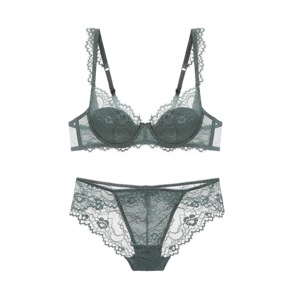 Cotton Lace Comfort – Breathable Gathered Bra & Panty Set (Plus Size) [9228]