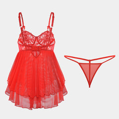 Crimson Charm – Red Mesh Suspender Set [DF413]