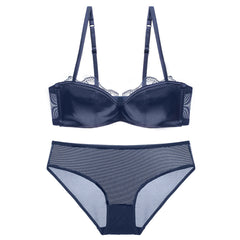 Velvet Dusk – Satin Deep V Lace Bandeau Bra Set [W268]