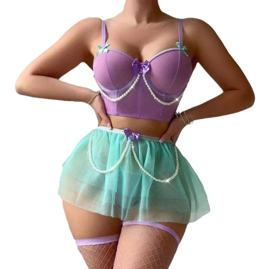 Pearl Whisper – Gauze Skirt & Lingerie Set [f420]