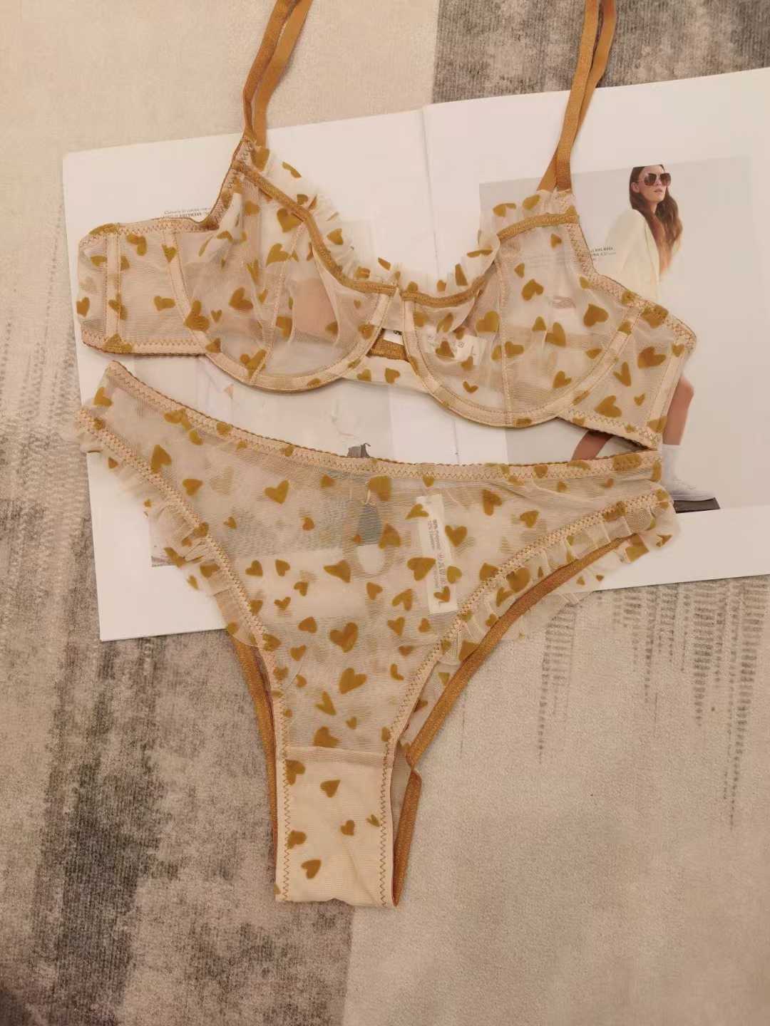 Heartbeat Lace – Ultra-Thin Sheer Heart Print Lingerie Set [9629]