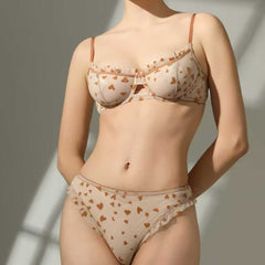Heartbeat Lace – Ultra-Thin Sheer Heart Print Lingerie Set [9629]