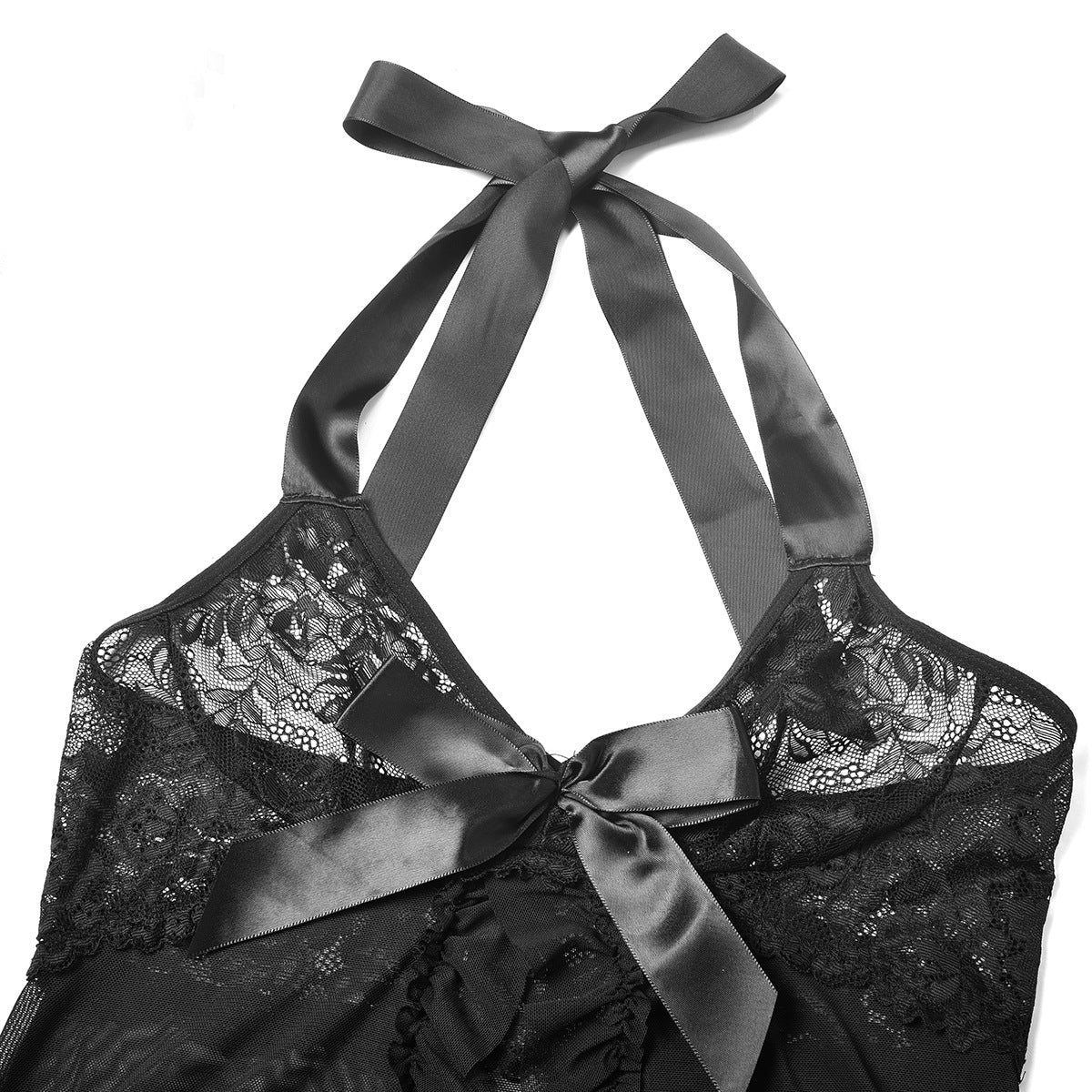 Moonlight Veil – Halter Lace Nightdress [F6326]