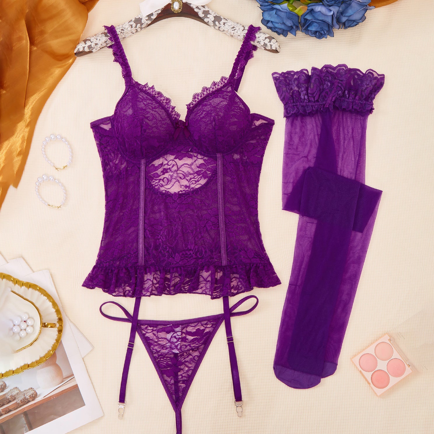 Violet Whisper – Garter Bra & Stocking Set [F840]