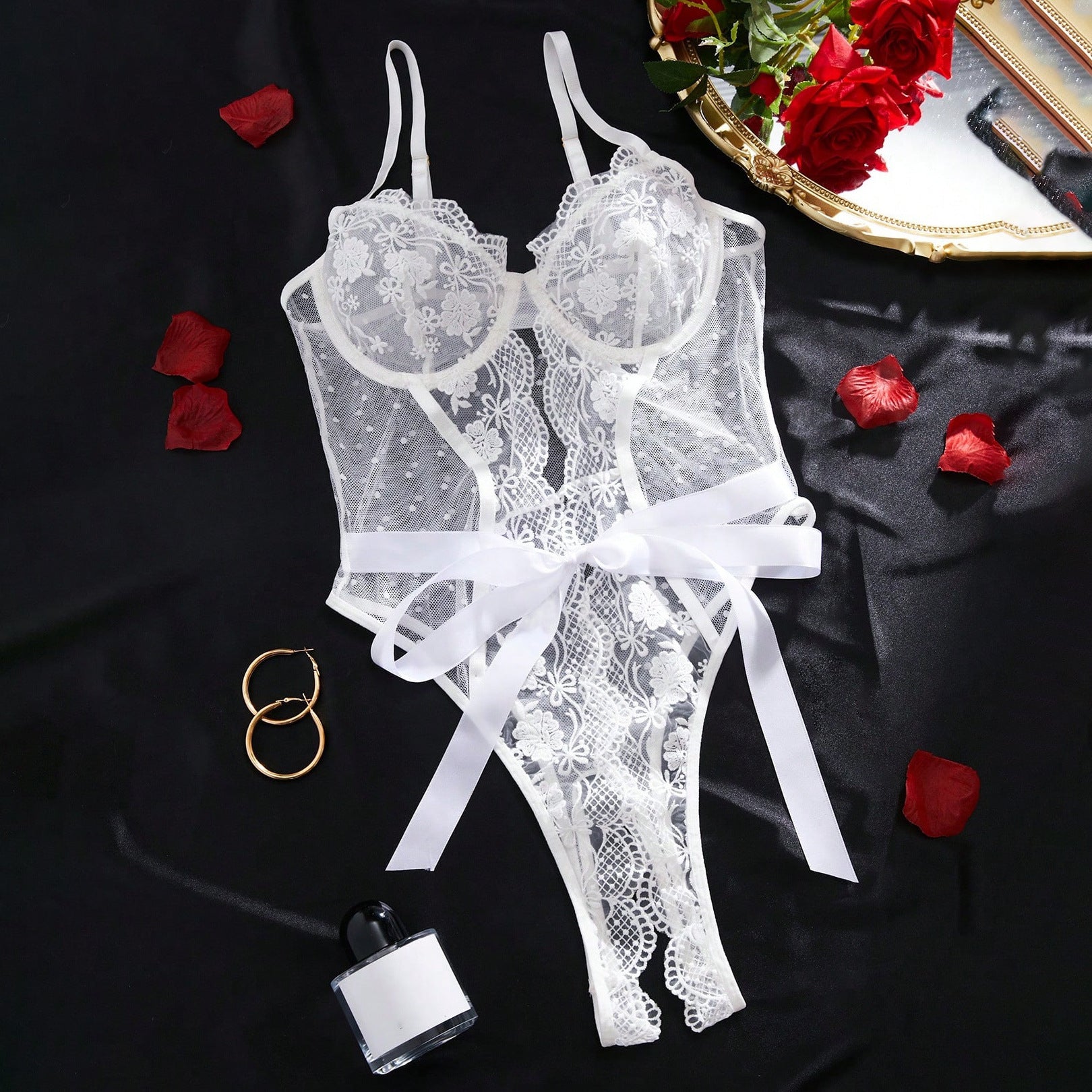 Whisper Lace – Slim Embroidered One-Piece Bodysuit [F6440]