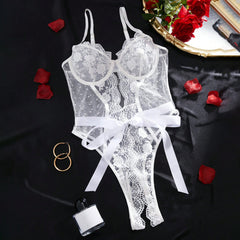 Whisper Lace – Slim Embroidered One-Piece Bodysuit [F6440]