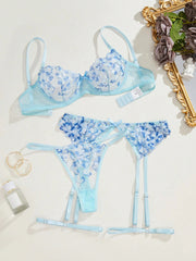 Ethereal Mesh – Embroidered Lace Bra & Garter Set [F9036]