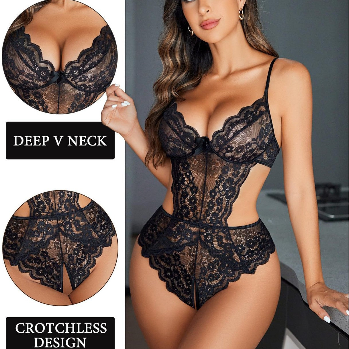 Midnight Curve – Lace Mesh Bodysuit [10035]