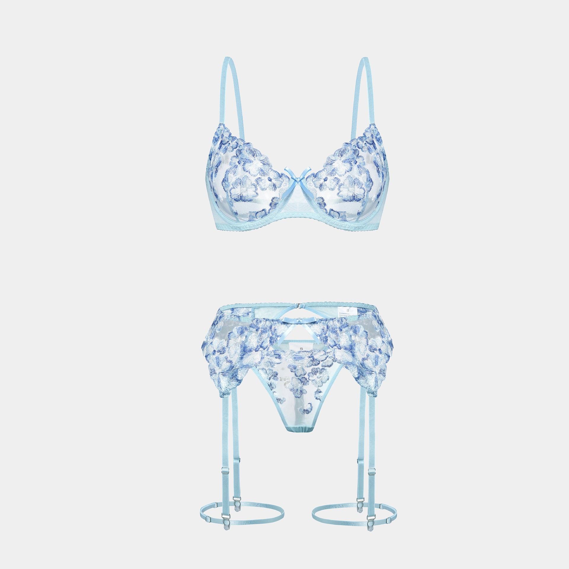 Ethereal Mesh – Embroidered Lace Bra & Garter Set [F9036]
