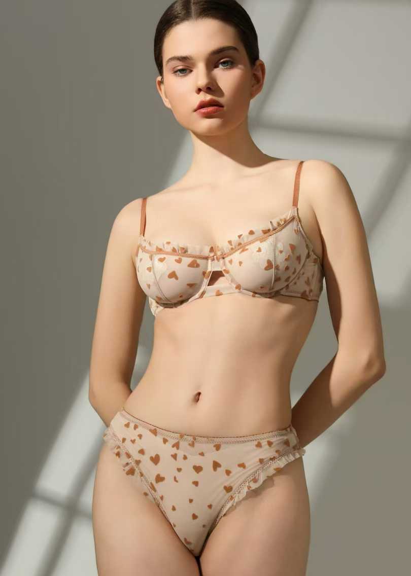 Heartbeat Lace – Ultra-Thin Sheer Heart Print Lingerie Set [9629]