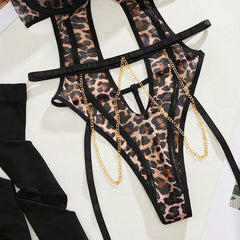 Leopard Charm – Wild Print Bodysuit with Accessories Set [A6553]