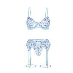 Ethereal Mesh – Embroidered Lace Bra & Garter Set [F9036]