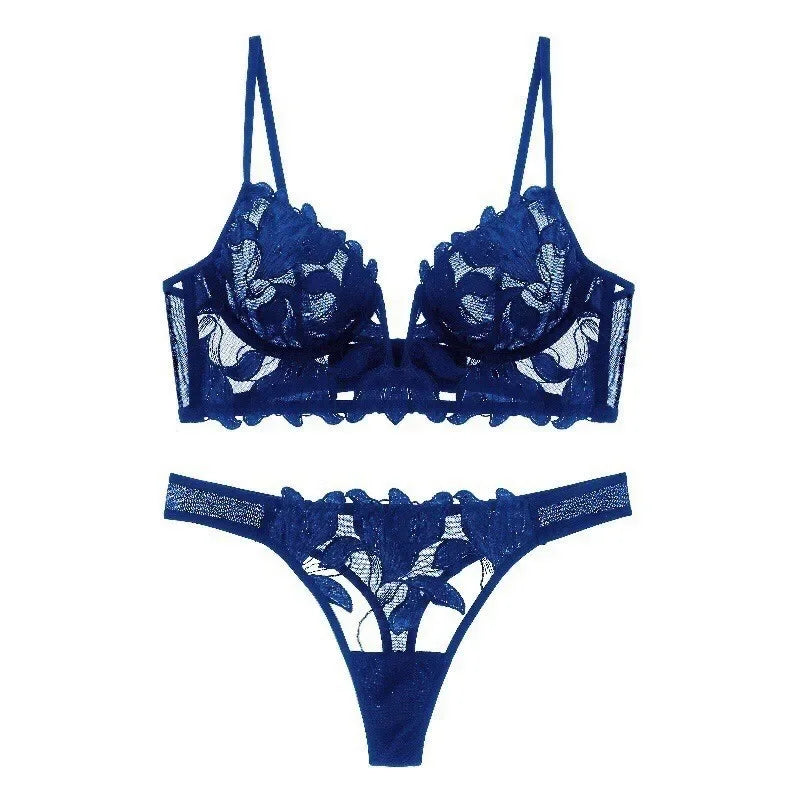 Lune V – Deep V Embroidery Lace Bra Set [3613]