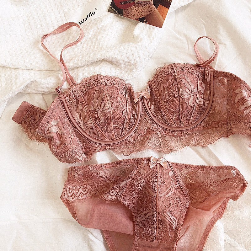 Élégance Nue – Strapless Half Cup French Lace Set [8313]