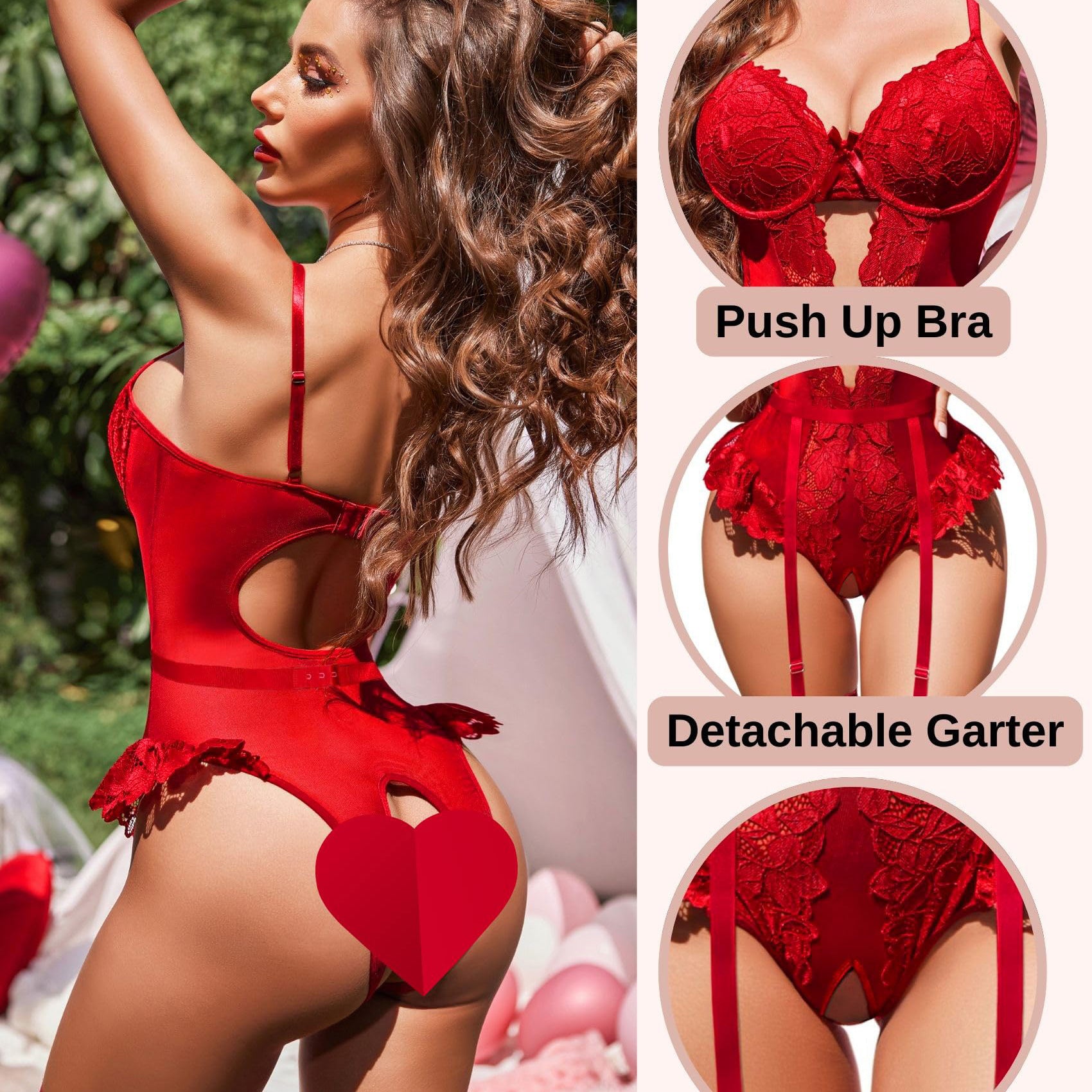 Midnight Heat – Lace Splice Backless Teddy Onesie [DF115]
