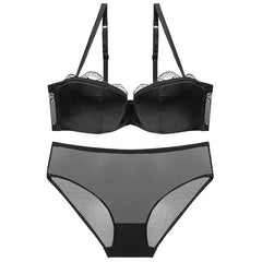 Velvet Dusk – Satin Deep V Lace Bandeau Bra Set [W268]