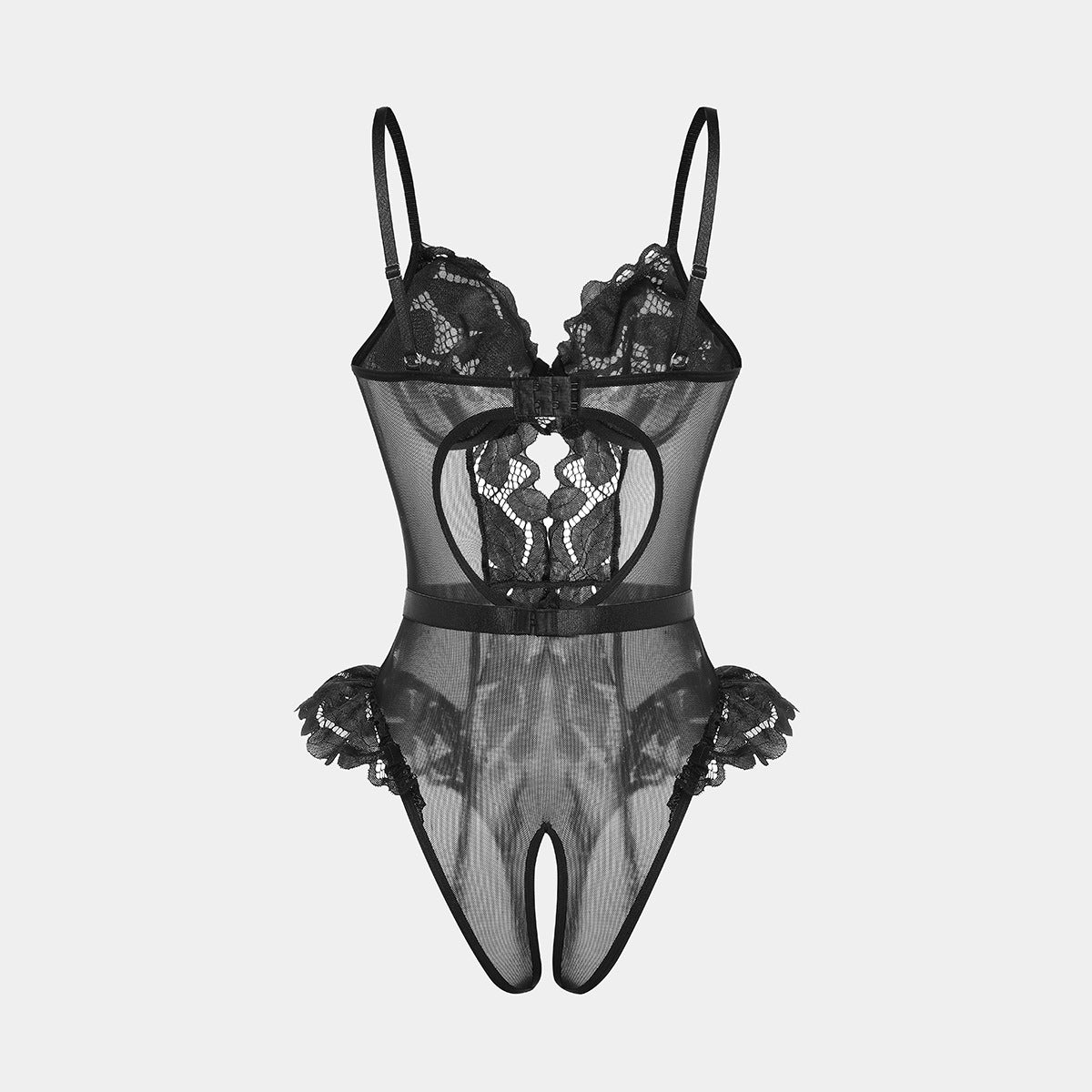 Midnight Heat – Lace Splice Backless Teddy Onesie [DF115]