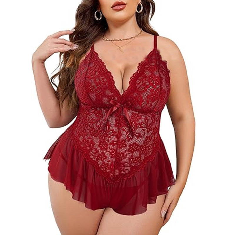 Emerald Allure – Lace Deep V Plus Size Nightdress [9958]