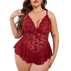 Emerald Allure – Lace Deep V Plus Size Nightdress [9958]