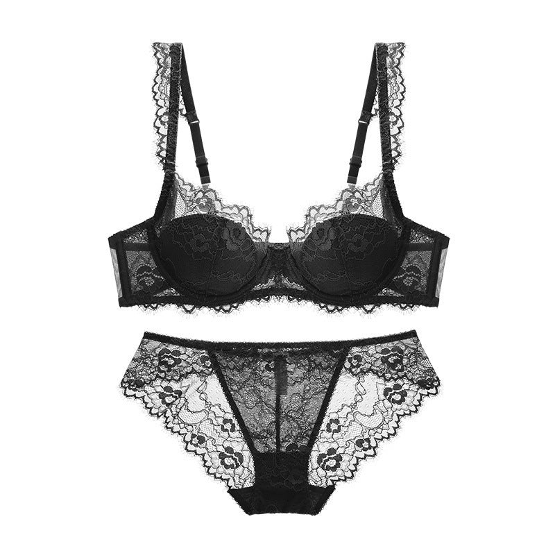 Cotton Lace Comfort – Breathable Gathered Bra & Panty Set (Plus Size) [9228]