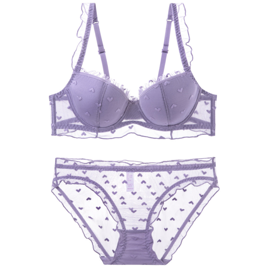 Lace Amour – Heart-Flocked French Embroidered Bra Set [9316]
