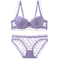 Lace Amour – Heart-Flocked French Embroidered Bra Set [9316]