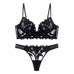 Lune V – Deep V Embroidery Lace Bra Set [3613]