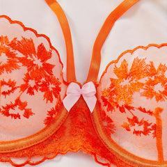 Whispering Lace – Embroidered 4-Piece Bra & Garter Set [5681]