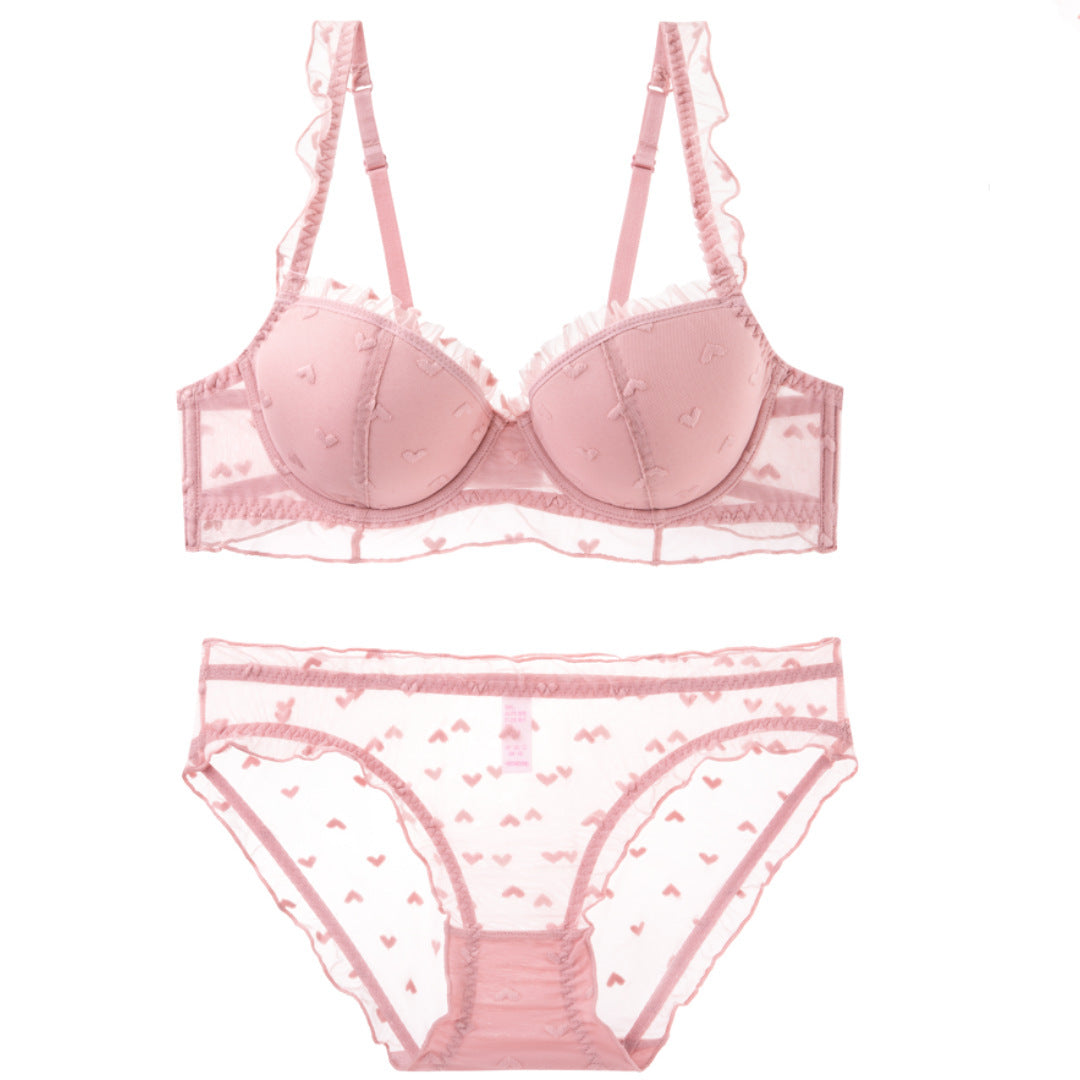Lace Amour – Heart-Flocked French Embroidered Bra Set [9316]