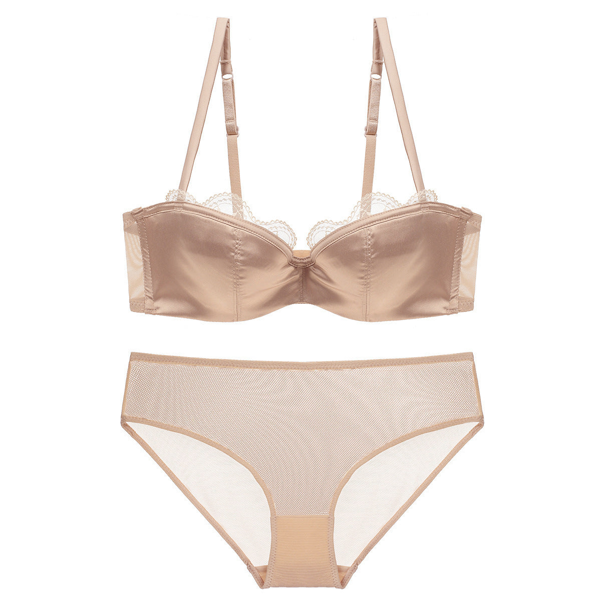 Velvet Dusk – Satin Deep V Lace Bandeau Bra Set [W268]