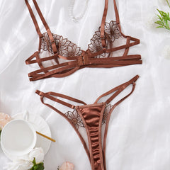 Delicate Whisper – Embroidered Mesh Bra & Cotton Thong Set [XH826]