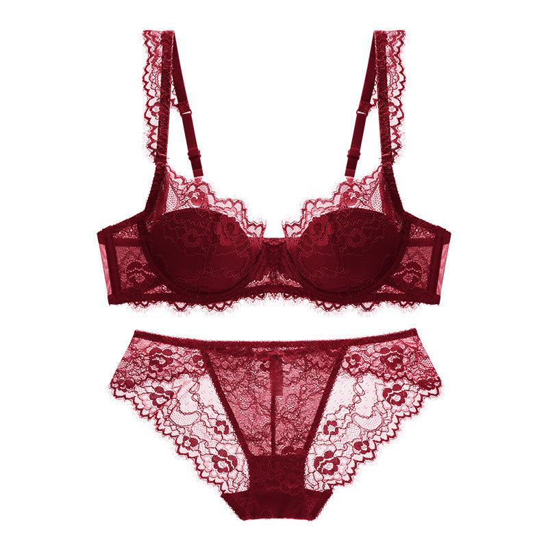 Cotton Lace Comfort – Breathable Gathered Bra & Panty Set (Plus Size) [9228]
