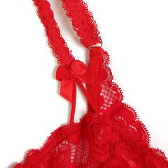 Crimson Charm – Red Mesh Suspender Set [DF413]