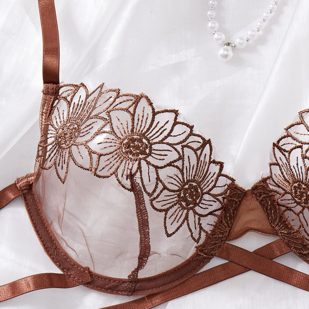 Delicate Whisper – Embroidered Mesh Bra & Cotton Thong Set [XH826]