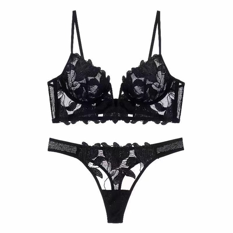 Lune V – Deep V Embroidery Lace Bra Set [3613]