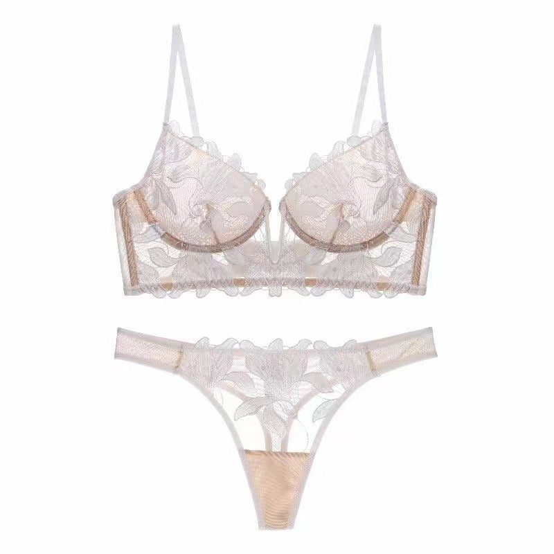 Lune V – Deep V Embroidery Lace Bra Set [3613]
