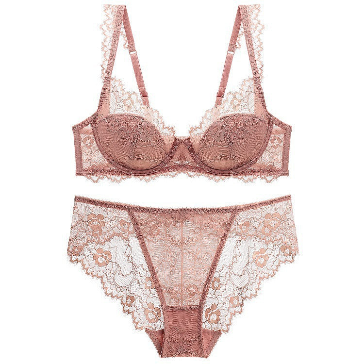 Cotton Lace Comfort – Breathable Gathered Bra & Panty Set (Plus Size) [9228]