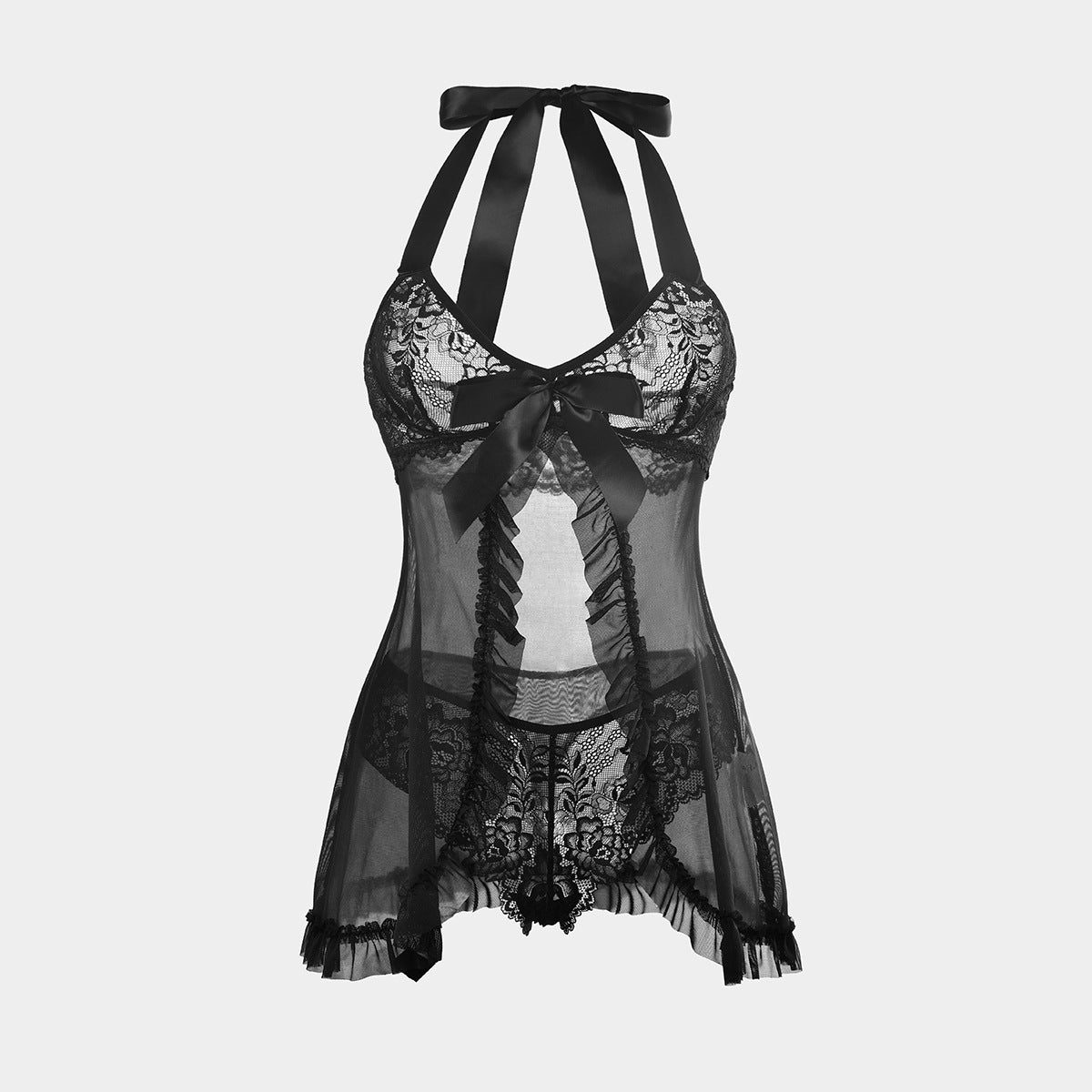 Moonlight Veil – Halter Lace Nightdress [F6326]