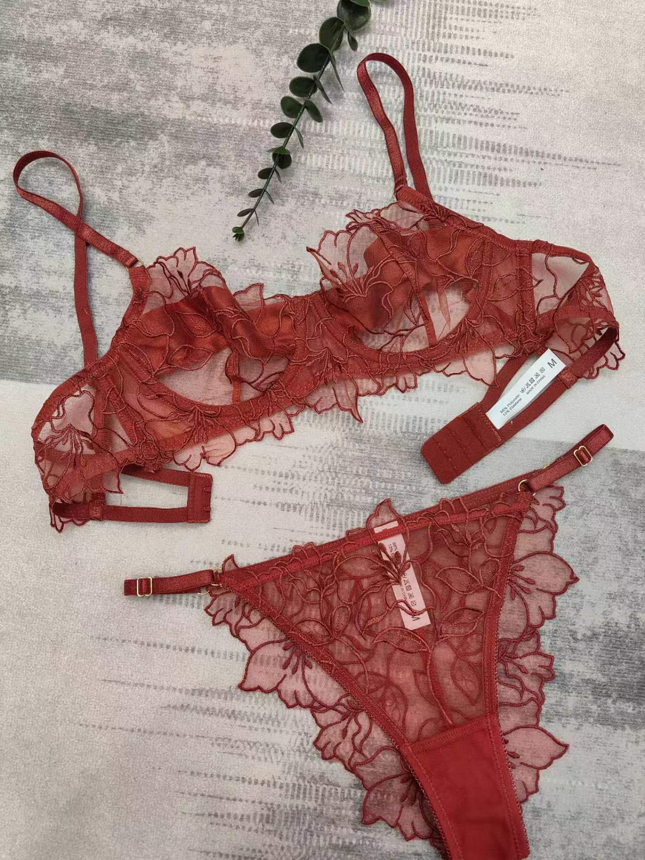Scarlet Year – Embroidered Triangle Lace Bra Set [9604]