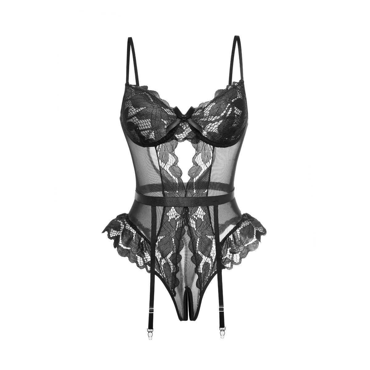 Midnight Heat – Lace Splice Backless Teddy Onesie [DF115]