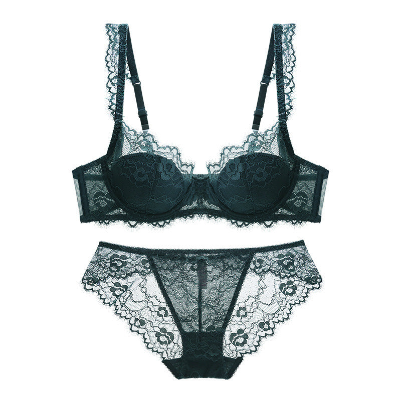 Cotton Lace Comfort – Breathable Gathered Bra & Panty Set (Plus Size) [9228]