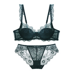 Cotton Lace Comfort – Breathable Gathered Bra & Panty Set (Plus Size) [9228]