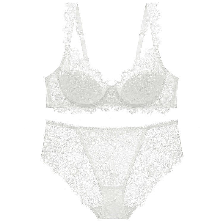 Cotton Lace Comfort – Breathable Gathered Bra & Panty Set (Plus Size) [9228]