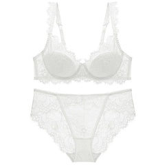 Cotton Lace Comfort – Breathable Gathered Bra & Panty Set (Plus Size) [9228]