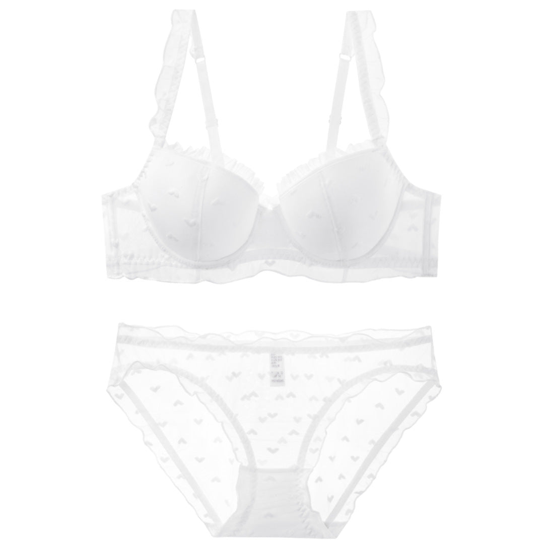 Lace Amour – Heart-Flocked French Embroidered Bra Set [9316]