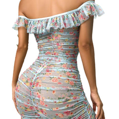 Petal Mist – Printed Mesh Pleated Sleep Dress [W7001]