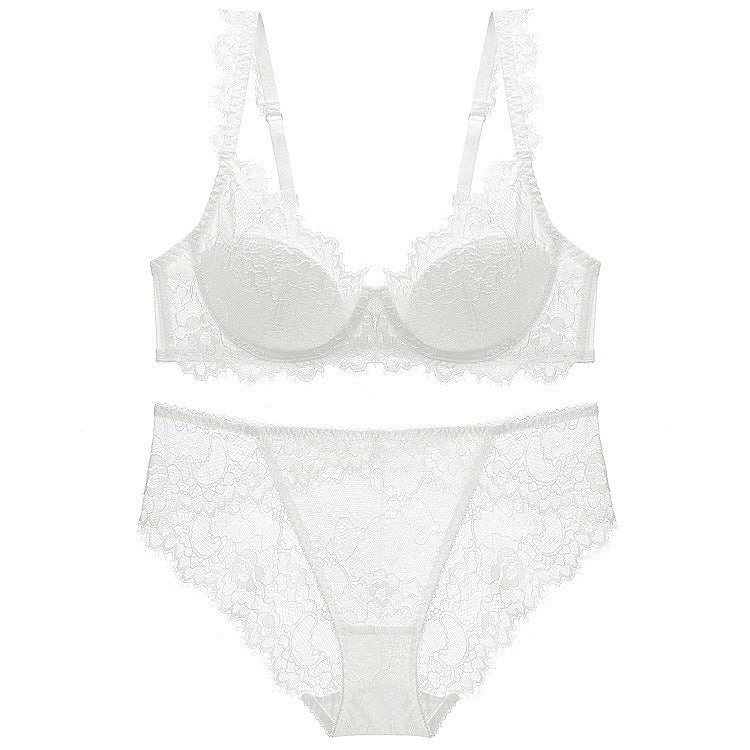 Cotton Lace Comfort – Breathable Gathered Bra & Panty Set (Plus Size) [9228]